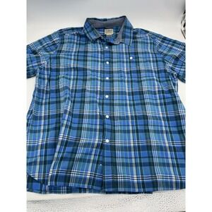 LL Bean Shirt Mens XL Slightly Fitted Plaid Blue Green Cotton Button Up